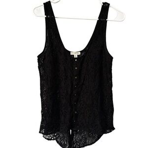 Knot Sisters Black Floral Crochet Knit Button Down Sleeveless Sheer Vest Sz S